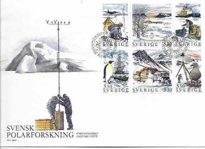 RUOTSI Mi 1553-8 sarja LUETT. 4,50€ FDC 7€ iso kuori 21,8x15