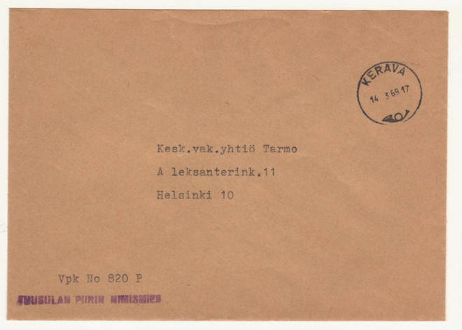 Kerava Tuusulan piirin nimismies virkakirje 1969