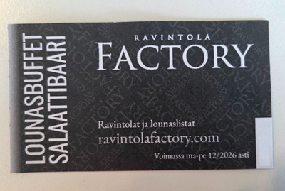 20 kpl Lounasbuffet / salaattibaari Factory -ravintoloihin