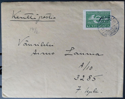 Kenttäpostikirje kotirintamalta joukkoihin 1944 merkillä KP2