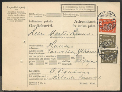 Pakettik. - ks 1930 (LAPE 150,2x154) Helsinki 18.8.31