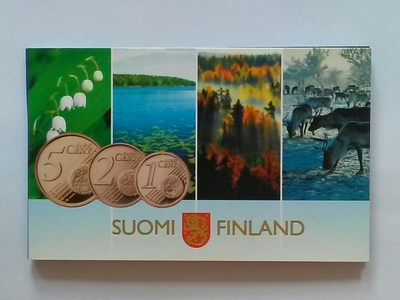 Vuoden 2007 Suomen  5c, 2c, ja 1c, kansiossa