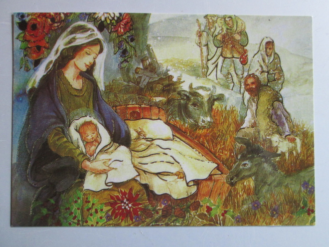 KULKEMATON KAUNIS JOULUKORTTI MARIA JA JEESUS LAPSI