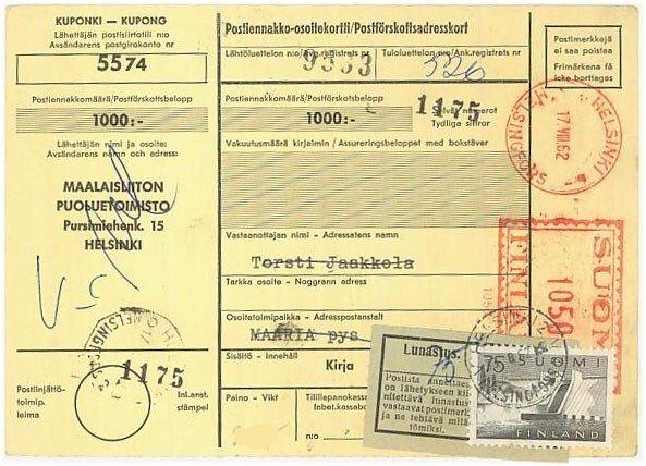 1959 75 (mk) Pyhäkoski PE-paketin palautusmaksuna