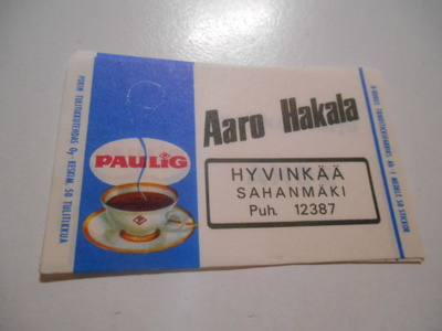TT Etiketti Paulig Aaro Hakala Hyvinkää Sahanmäki
