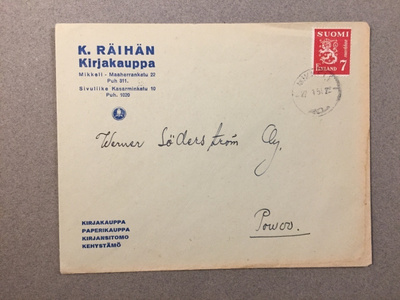 Firmakuori, K. Räihä Kirjakauppa Mikkeli 1951