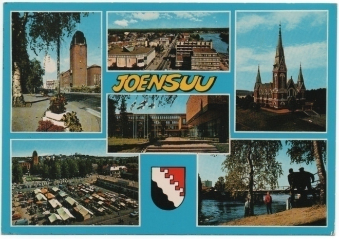 Joensuu monikuvakortti kirkko yms 1980
