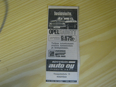 mainos Opel Kadett B