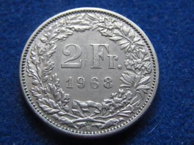 2 francs 1968B. Sveitsi- Switzerland