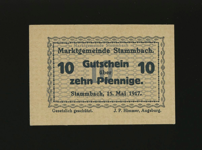 Saksa Notgeld 10 Pfennig, Stammbach 15.5.1917