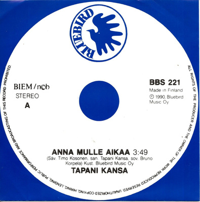 TAPANI KANSA: Anna Mulle Aikaa / Vesi Ja Maa  7"kk