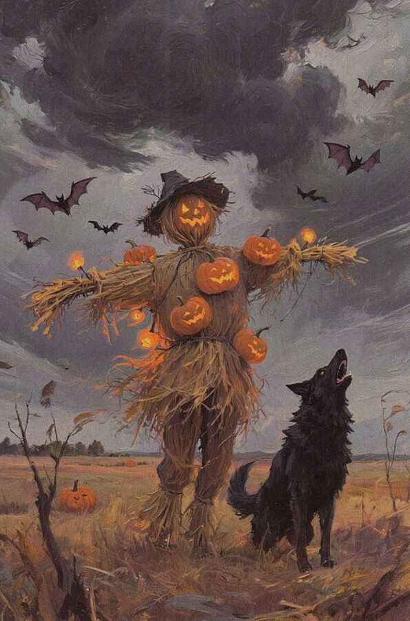 Halloween linnunpelätin ja musta susi