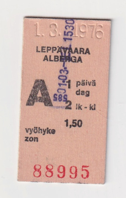 Espoo: Leppävaara - junalippu (1,50 mk)