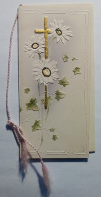 Konfirmaation muistokortti, risti, kukkia, käyt. 1908