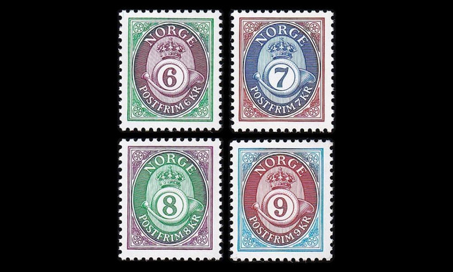 Norja 1078-81y ** Käyttösarja postitorvi (1991)