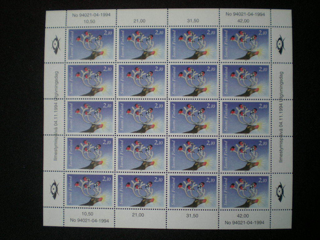 Postimerkkiarkki Joulu 2,10 mk 1994 - Lape 1269 **