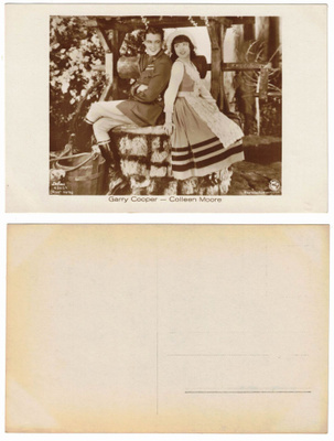 Vanha kortti, Garry Cooper ja Colleen Moore, näyttelijät