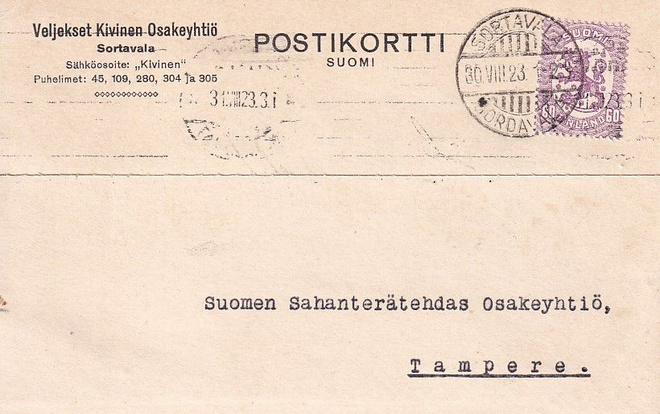 LUOVUTETTU ALUE SORTAVALA FIRMA KIRJEKORTTI