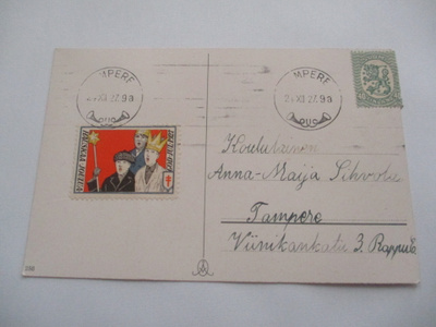 1927 Tampere joulumerkki kortilla