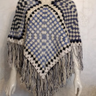 Alina´s Handmade käsin virkattu Poncho valkoinen siniharmaa - pikkukuva 1