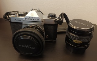 Asahi Pentax K1000 & Vivitar 55mm Auto MC Macro objektiivi
