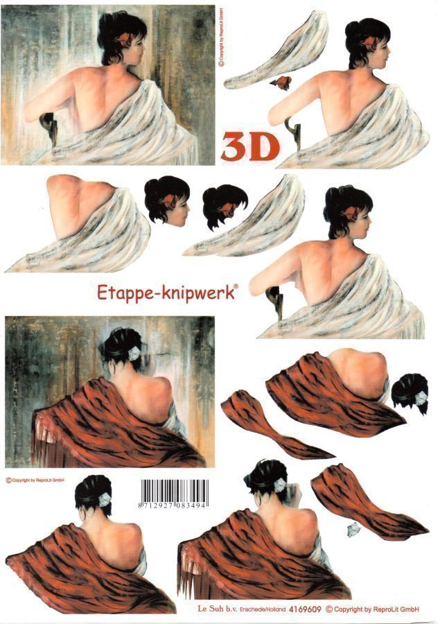 3D KUVA °°NAINEN & HUIVI HARTIOILLA°°