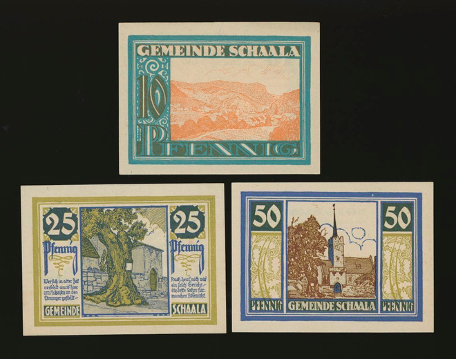 Saksa 10, 25, 50 Pfennig, Schaala 1921