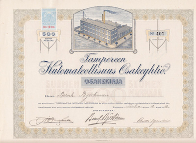 OKK 1916 Tampereen Kutomateollisuus Oy osakekirja
