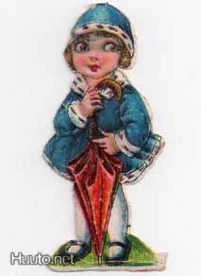WANHA / Suurisilmäinen tyttö ja sateenvarjo. 1920-30-l.