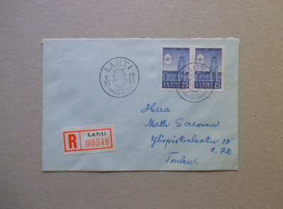 1955 Lahti 50v. FDC - Kirjattu postilähetys