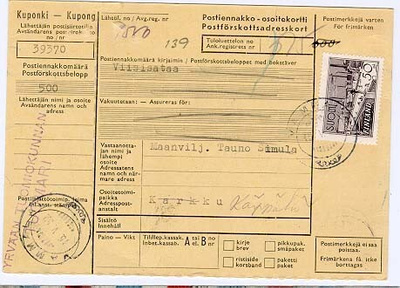 M30 1942 50 mk Tre postiennakko-osoitekortti -52