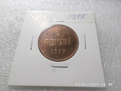 5  pemmiä  1917  lyntikiiltoinen   rahakehyksessä.