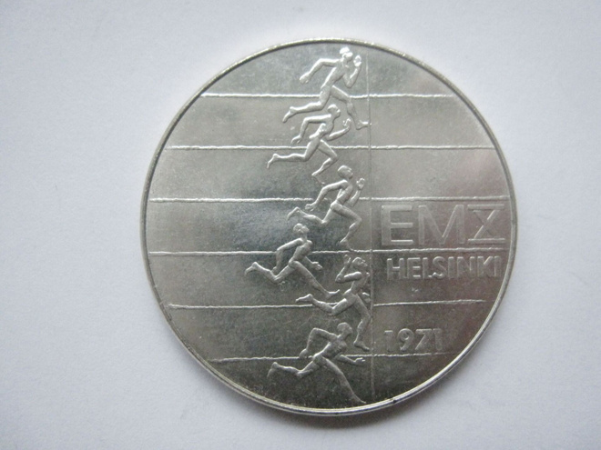 10 markkaa 1971 yleisurheilun EM-kisat hopeaa
