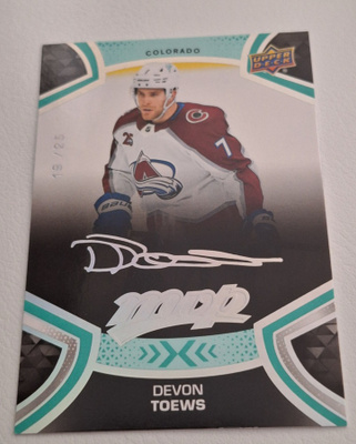 2021-22 Upper Deck MVP - Super Script 105 Devon Toews SN25