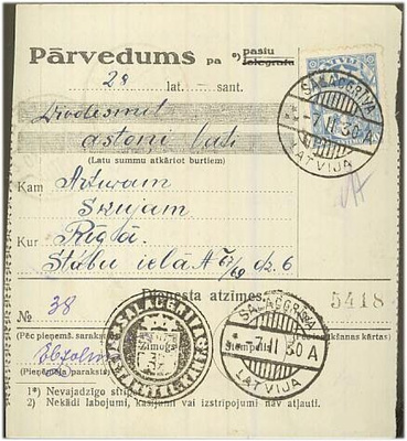 Latvia Mi 122 postiosoituksella