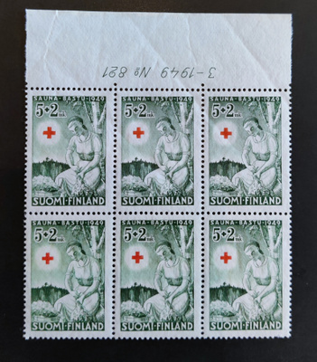 1949 Punainen Risti 5mk+2mk numerokuusilo **