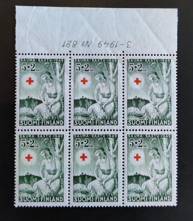 1949 Punainen Risti 5mk+2mk numerokuusilo **