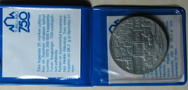 1979 Suomi 25 Markkaa hopea juhlaraha Turku 750v