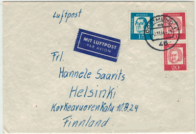 BRD Mi 352 ym lentokirje Suomeen