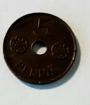 5 penniä 1941 kuparikolikko