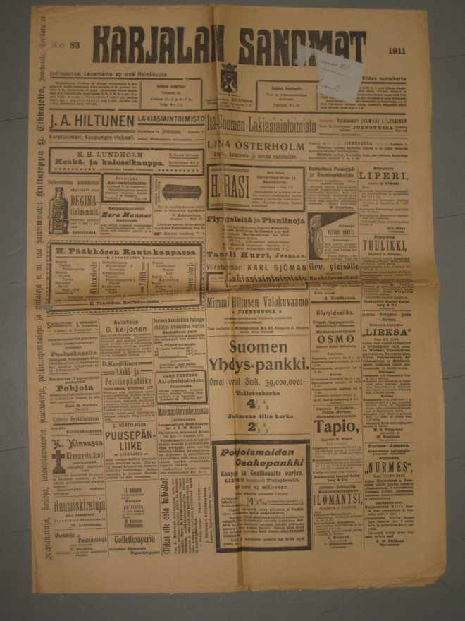 Sanomalehti  Karjalan Sanomat 29.7.1911