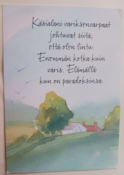 Vapaamuotoinen runo ja pihamaisema, ei p.