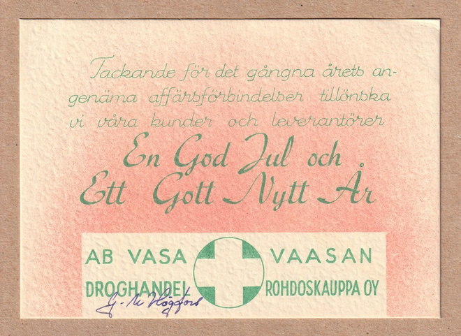 Vanha Vaasan Rohdoskaupan joulutervehdys