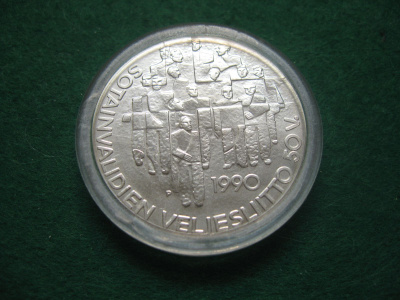 100 mk hopea juhlaraha Sotainvalidit - 1990