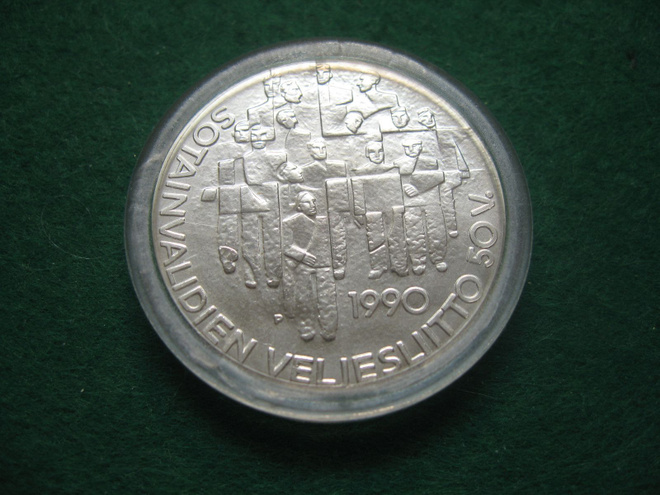 100 mk hopea juhlaraha Sotainvalidit - 1990