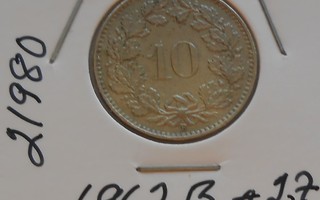 SVEITSI  10 Rappen  v. 1962B  KM#27  Circ