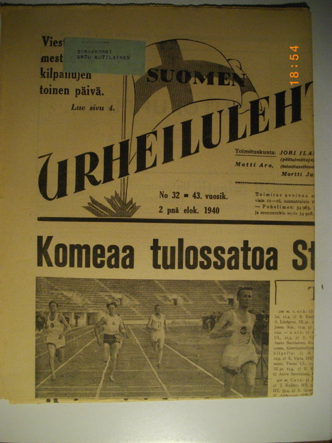 Suomen Urheilulehti Nro 32/1940 (16.3)