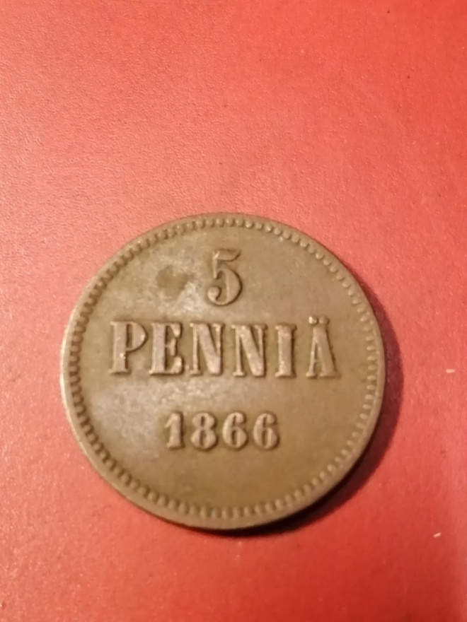 * 5  penniä  *1866  Copper/Kupari *Aleksanteri II