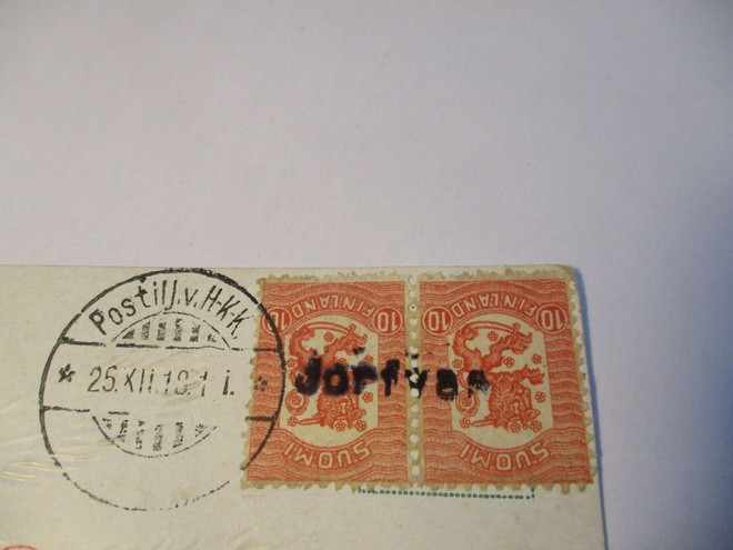 1918 Jorfvas + pv HKK Hki-Kirkkonummi vaasalaismerkit kortti