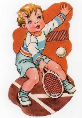 PZB 1291 / Poika pelaa tennistä. ISO kuva! 1940-50-l.